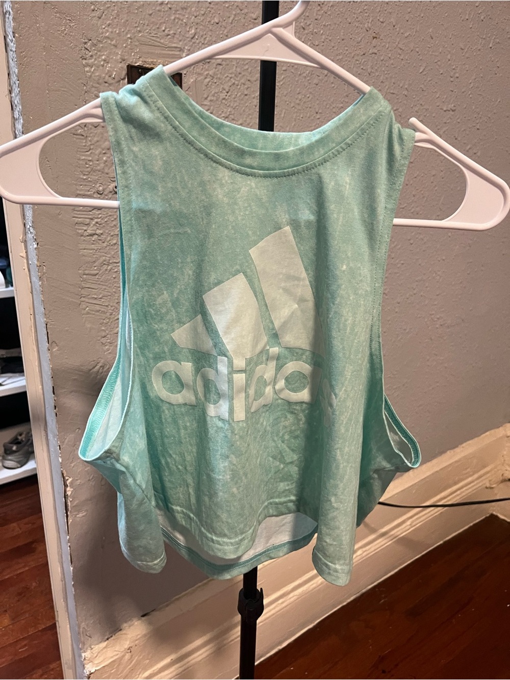 adidas Mint Aqua Cropped Muscle Tank with White Logo